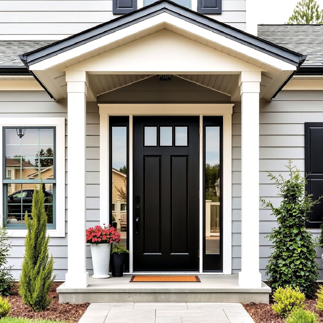 black front door for farmhouse exterior design - 40 Black Modern Farmhouse Exterior Design Ideas