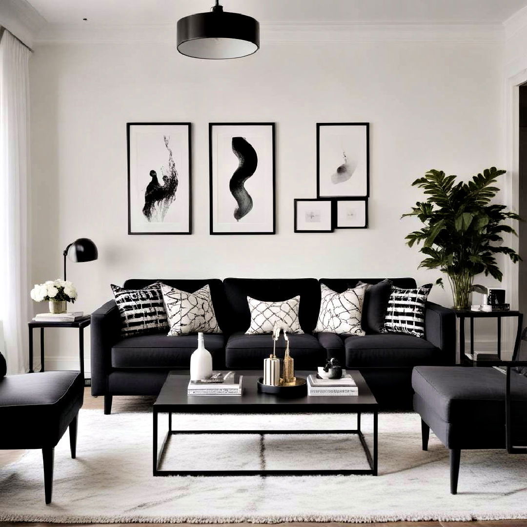 black furniture against white background - 30 Black and White Living Room Ideas