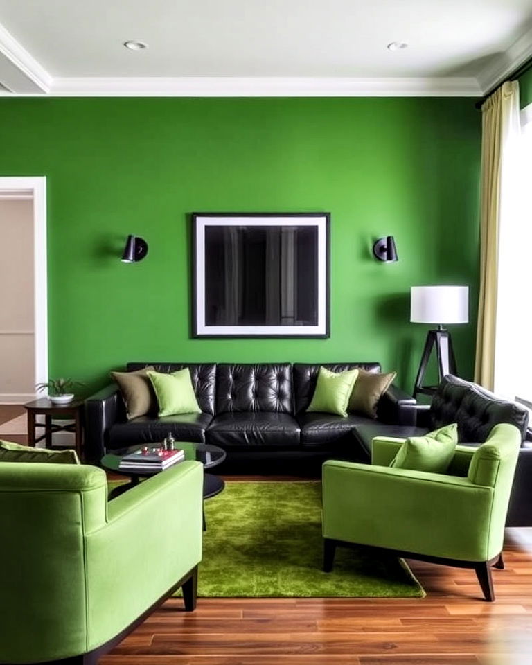 black furniture with green walls for living room - 30 Black and Green Living Room Ideas