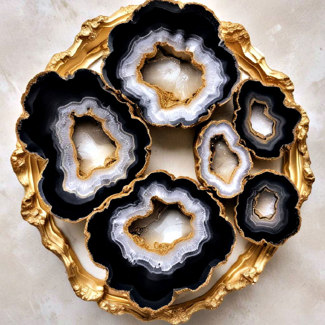 black geodes with gold edges - 20 Black and Gold Centerpiece Ideas