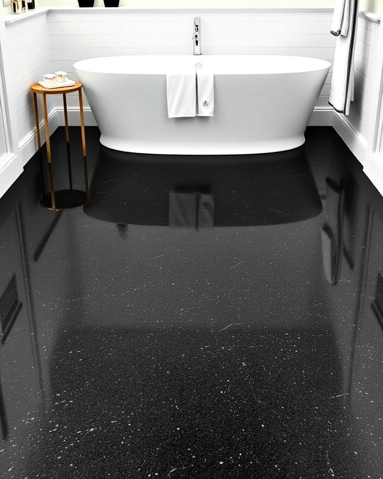 black granite floor and white walls for bathroom - 20 Black Floor Bathroom With White Walls Ideas