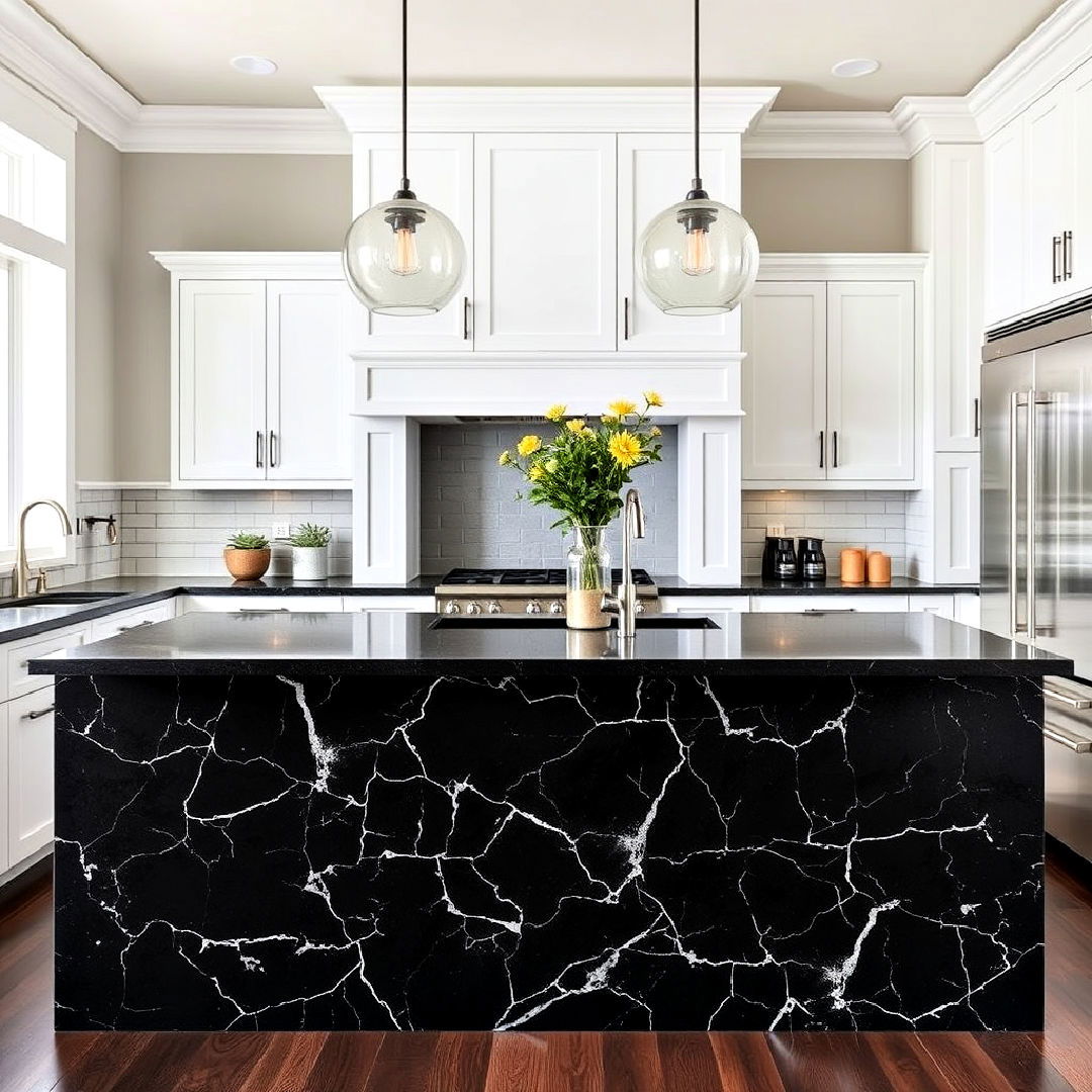 black granite waterfall kitchen - 15 Waterfall Kitchen Island Ideas