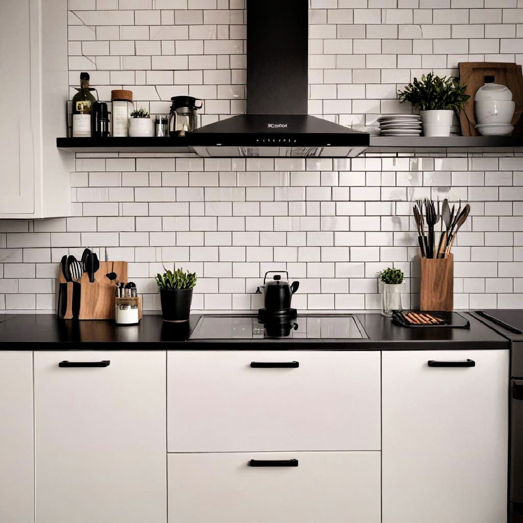 black grout and white subway tiles - 40 Black Kitchen Ideas