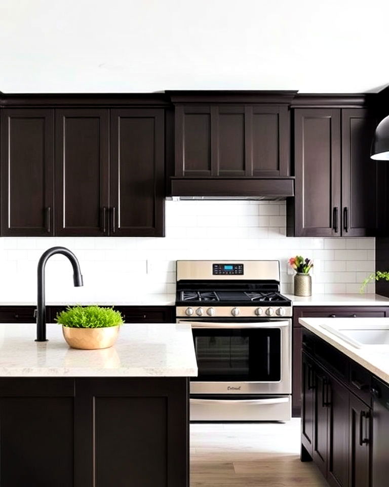 black handles for dark brown kitchen cabinets - 20 Black and Brown Kitchen Ideas