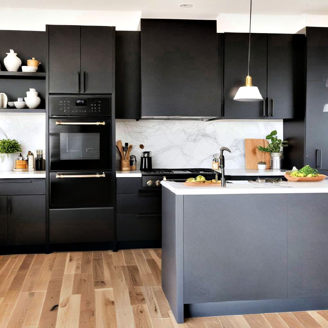 black integrated appliances - 40 Black Kitchen Ideas