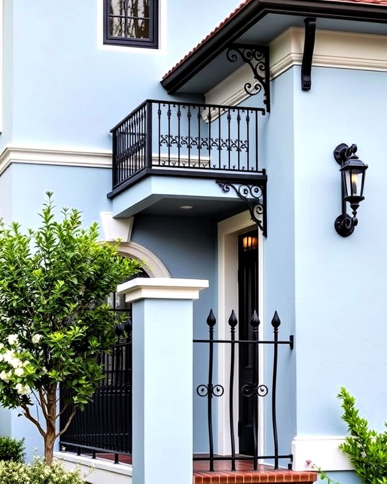 black iron accents with light blue house exterior - 25 Light Blue House Exterior Ideas