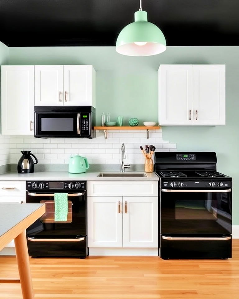 black kitchen appliances with mint green accents - 30 Black and Green Kitchen Ideas