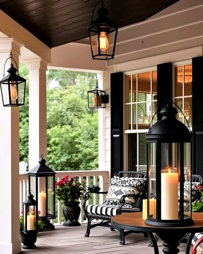 black lanterns for welcoming atmosphere - 15 Black Porch Ideas