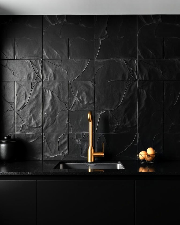 black leather look tiles for kitchen backsplash - 30 Kitchen With Black Backsplash