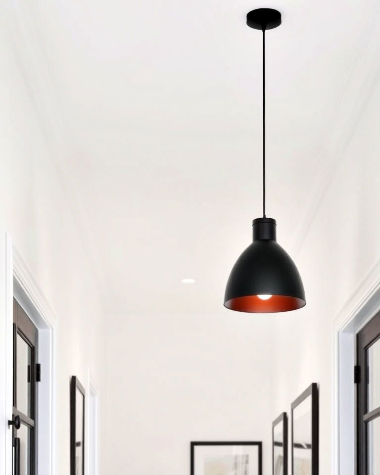 black lighting fixtures for white hallway - 20 Black and White Hallway Ideas