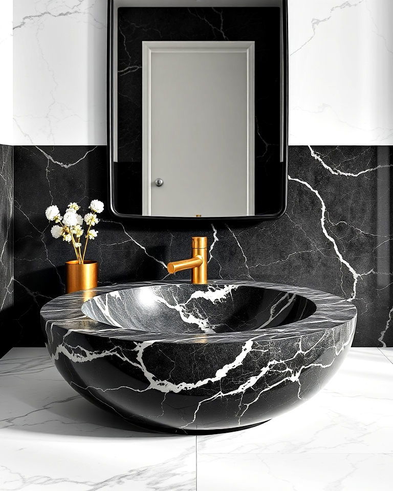 black marble basin for bathroom - 20 Black Marble Bathrooms