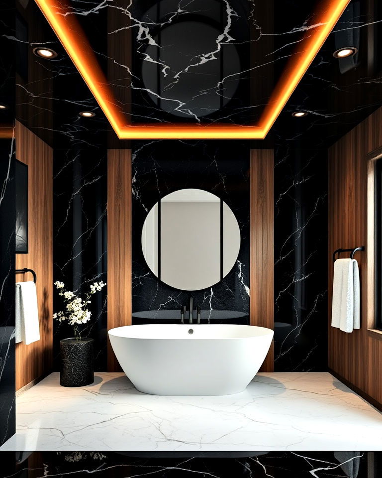 black marble ceiling for bathroom - 20 Black Marble Bathrooms