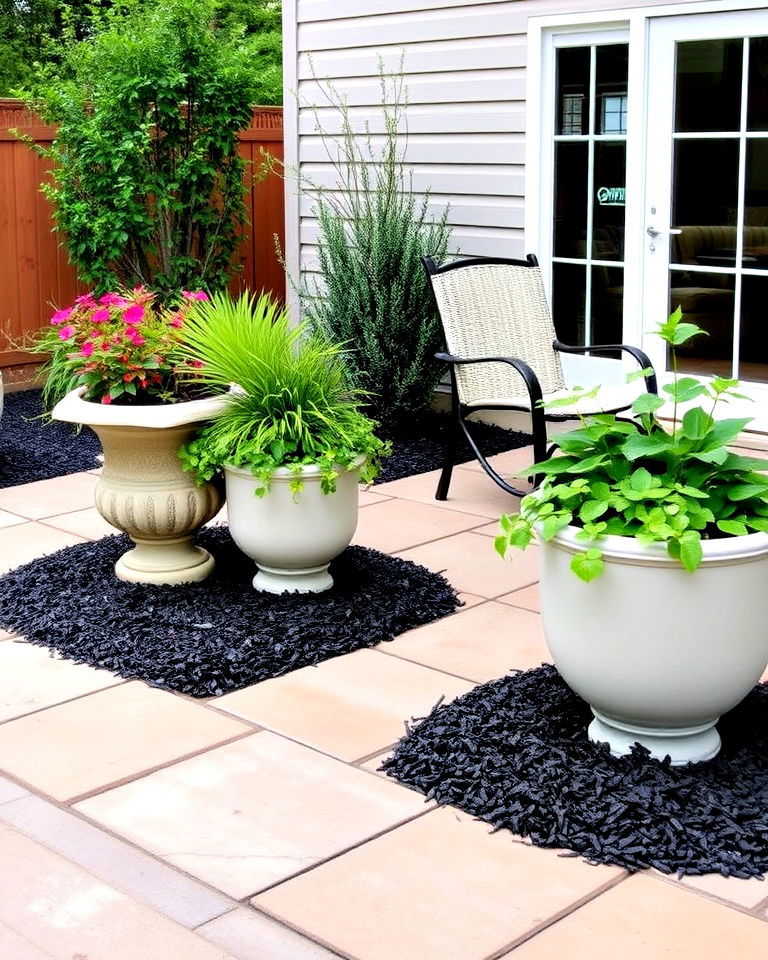 black mulch around potted plants for patio - 25 Black Mulch Landscaping Ideas