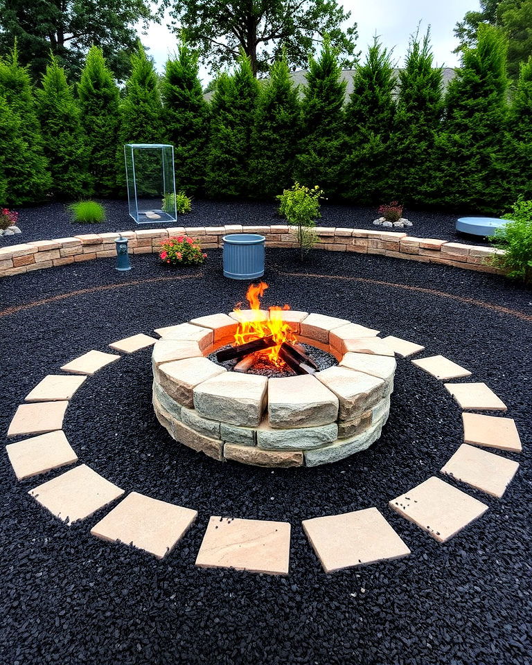 black mulch around stone fire pit ideas - 25 Black Mulch Landscaping Ideas