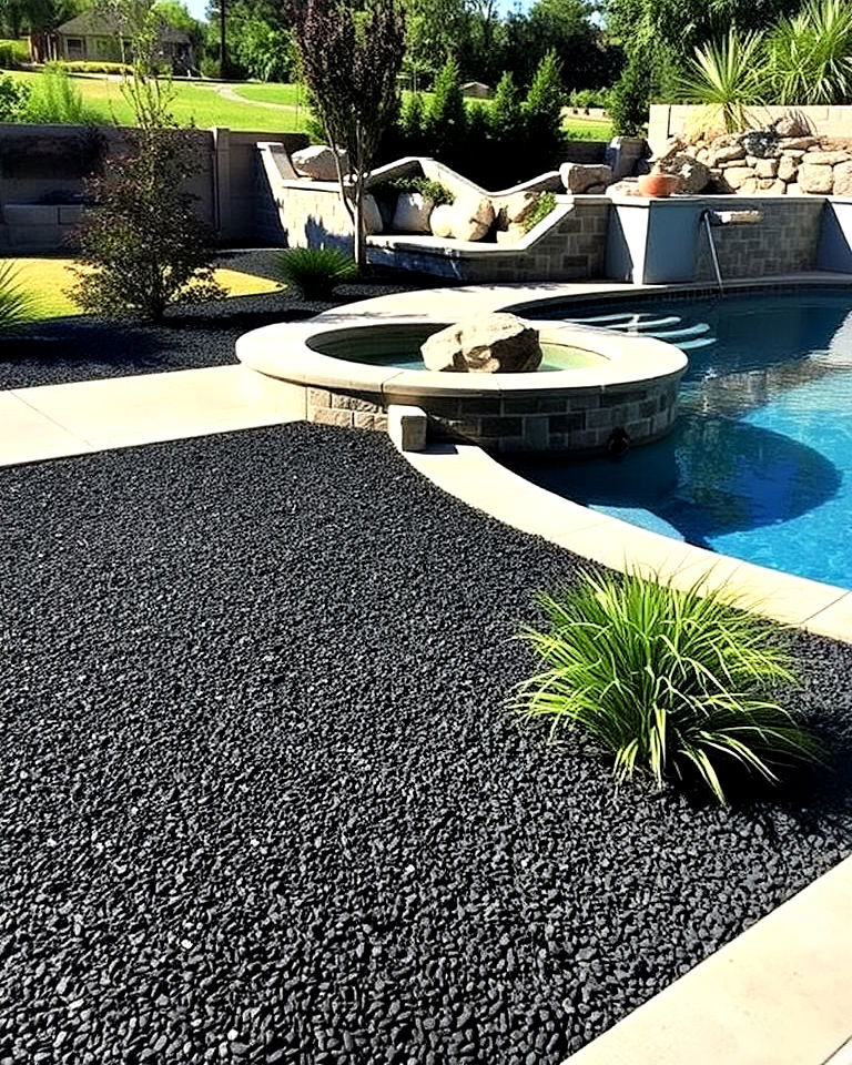 black mulch for rock borders around pool landscaping - 25 Black Mulch Landscaping Ideas