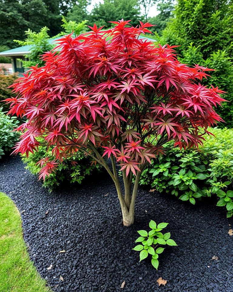 black mulch to highlight ornamental trees - 25 Black Mulch Landscaping Ideas