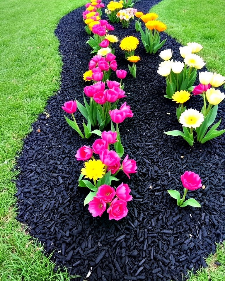 black mulch to highlight vibrant flowers - 25 Black Mulch Landscaping Ideas