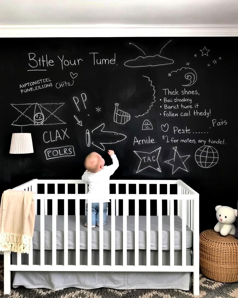 black nursery with chalkboard wall - 25 Black Nursery Ideas