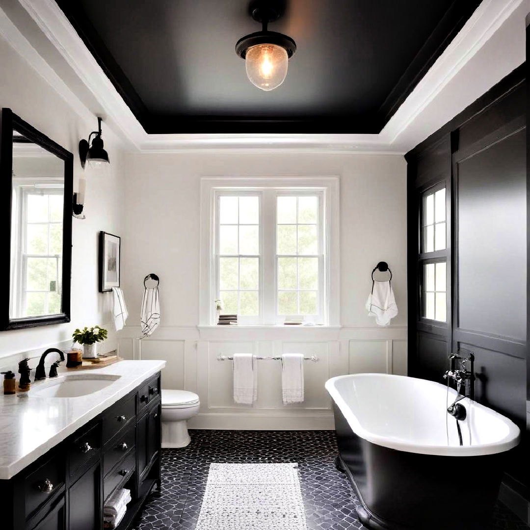 black painted ceiling - 40 Black and White Bathroom Ideas
