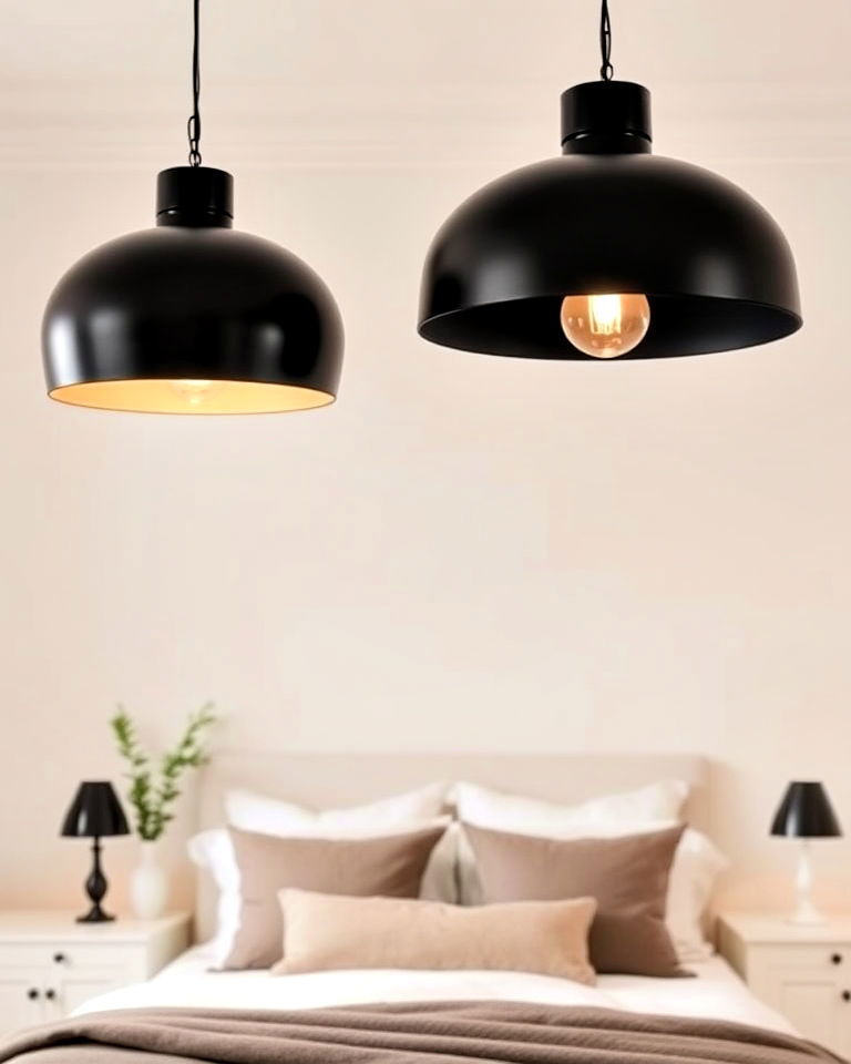 black pendant lighting for bedroom - 35 Cream and Black Bedroom Ideas