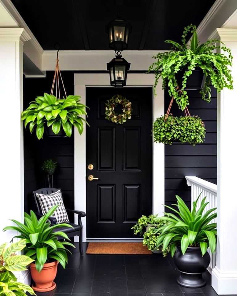 black porch with refreshing contrast - 15 Black Porch Ideas