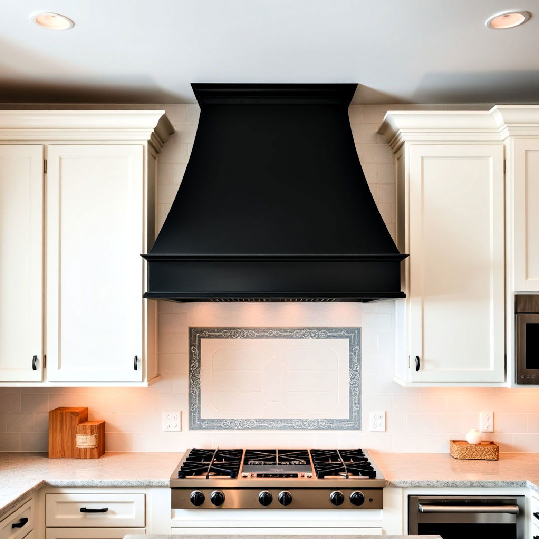 black range hood and white cabinets - 40 Black and White Kitchen Ideas