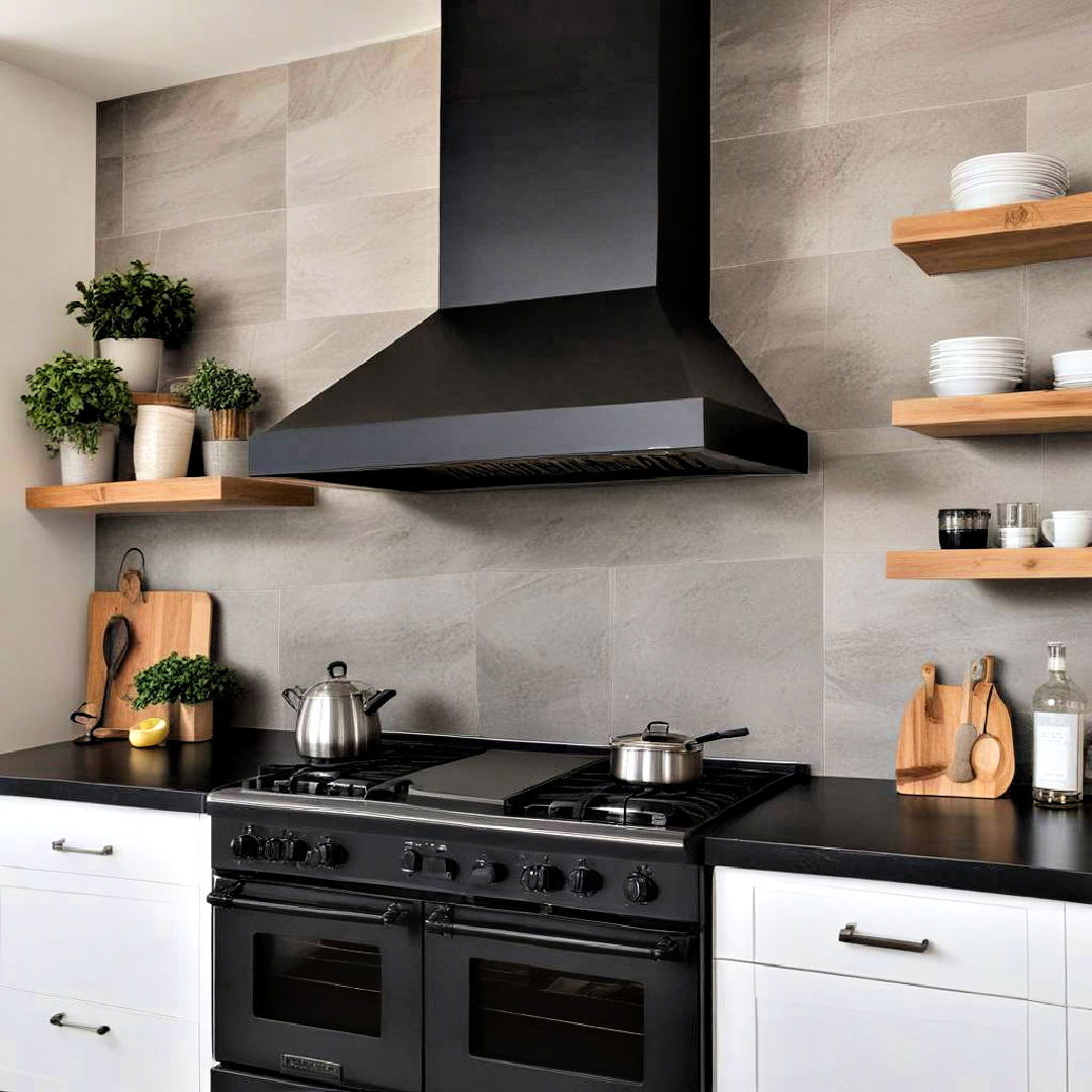 black range hood design - 40 Black Kitchen Ideas
