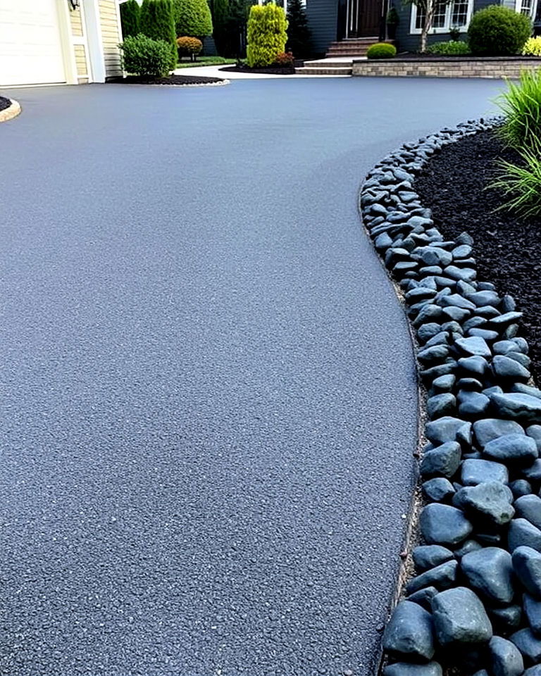 black river rock to border a driveway - 20 Black River Rock Landscaping Ideas