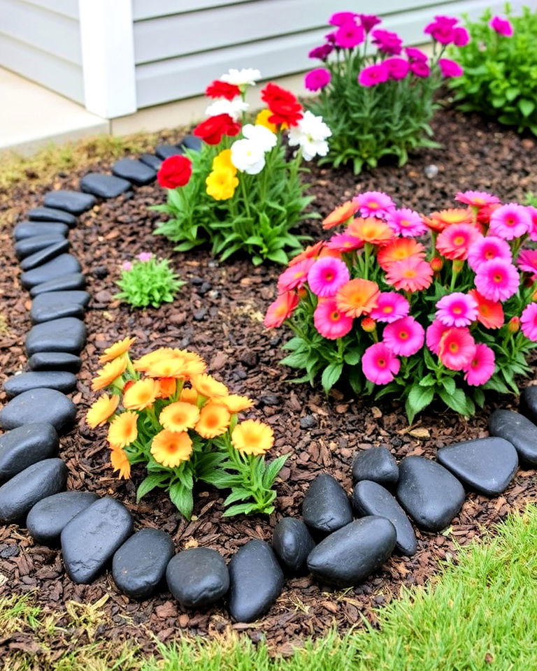 black river rocks to outline flower bed - 20 Black River Rock Landscaping Ideas