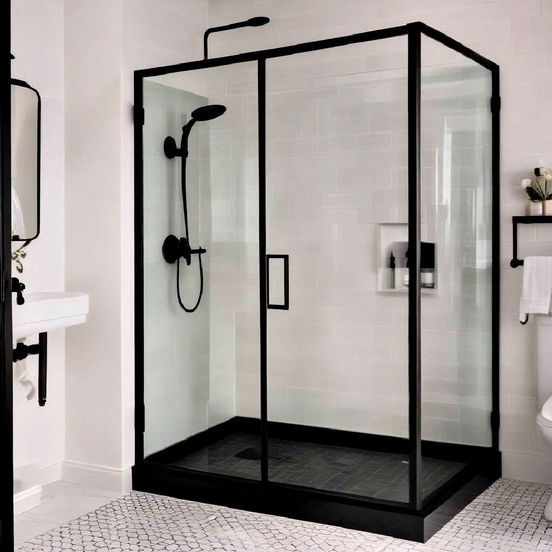 black shower enclosure for black and white bathroom - 40 Black and White Bathroom Ideas