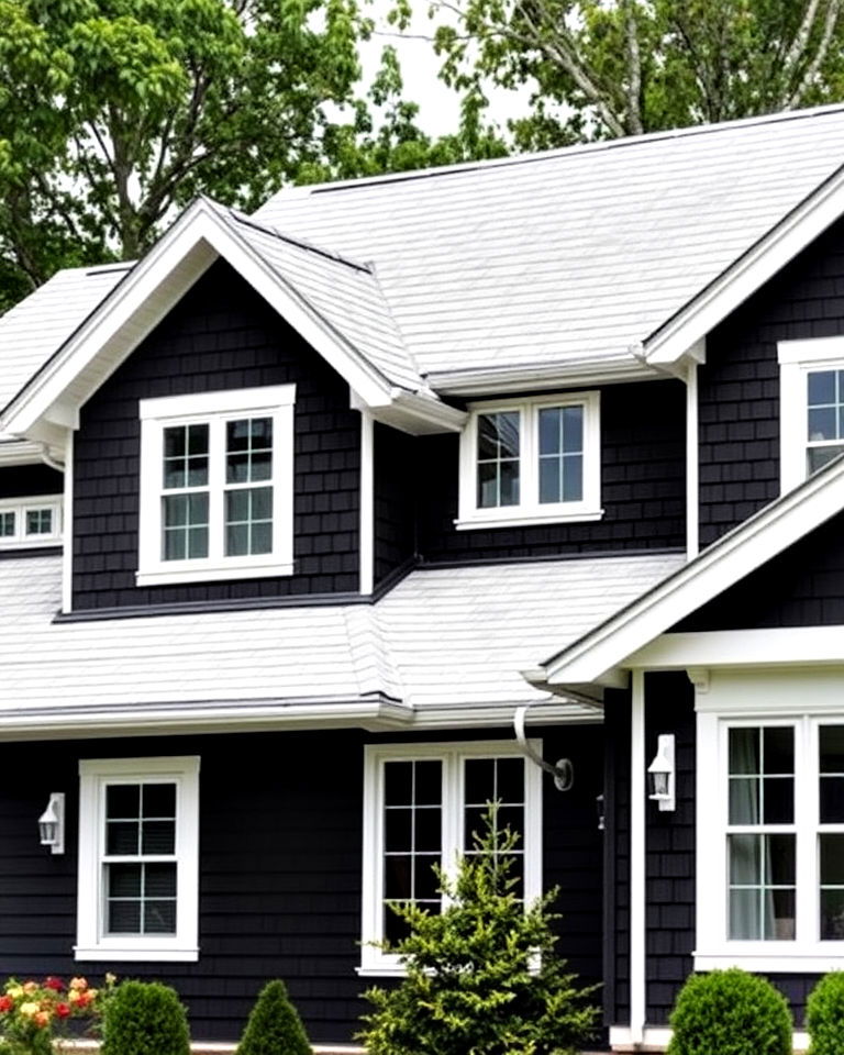 black siding house with contrasting light roof - 30 Black Siding House Ideas