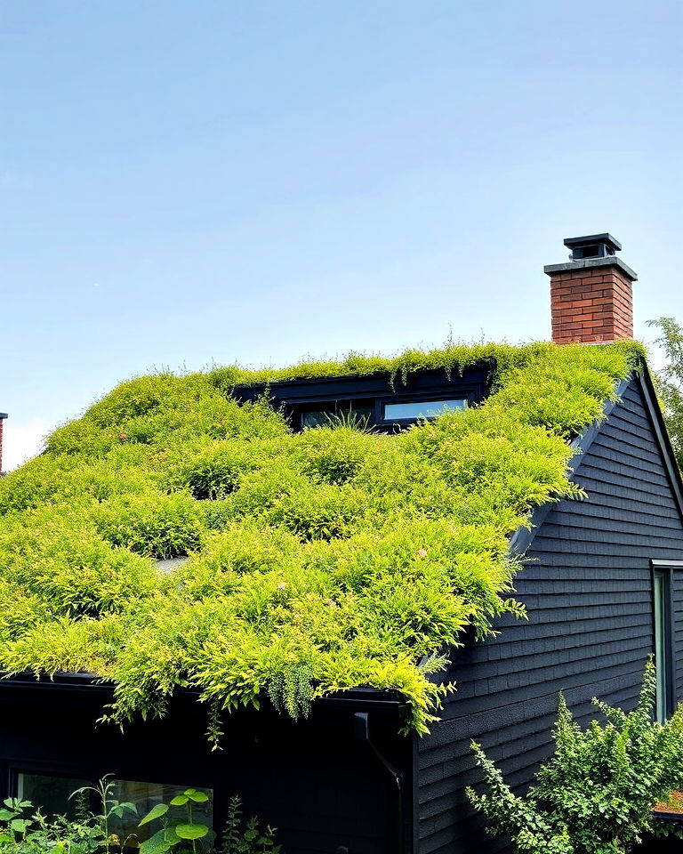 black siding with eco friendly green roof - 30 Black Siding House Ideas