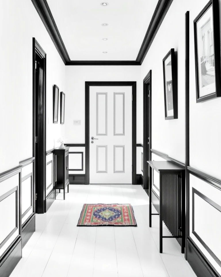 black skirting boards and white hallway - 20 Black and White Hallway Ideas