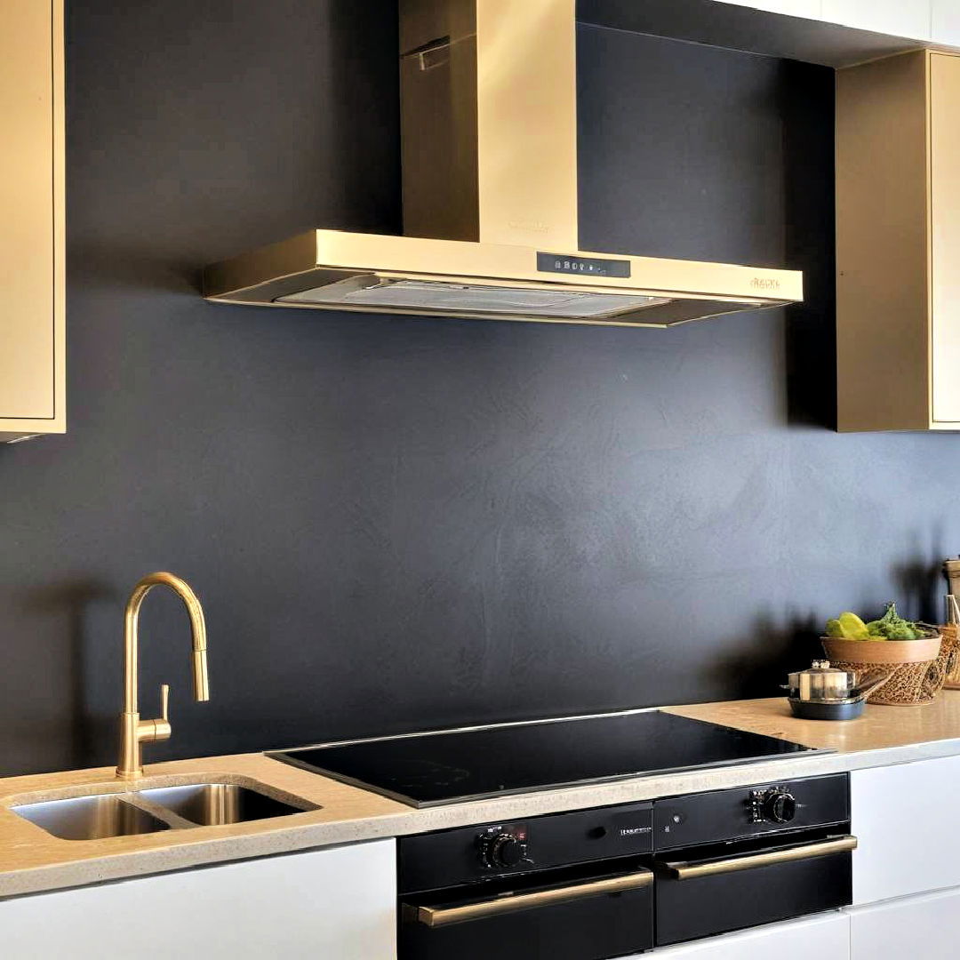 black splashback with gold accents - 40 Black Kitchen Ideas