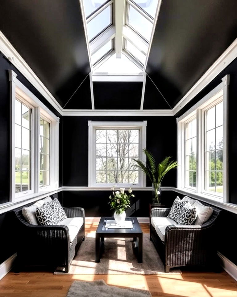 black sunroom with white trim - 20 Black Sunroom Ideas