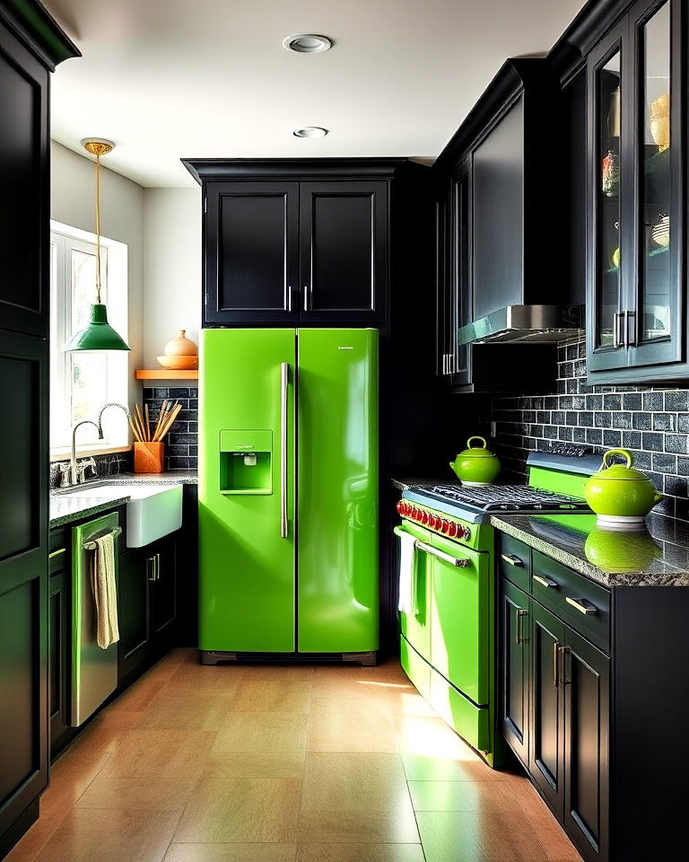 black surround and green kitchen appliances - 30 Black and Green Kitchen Ideas