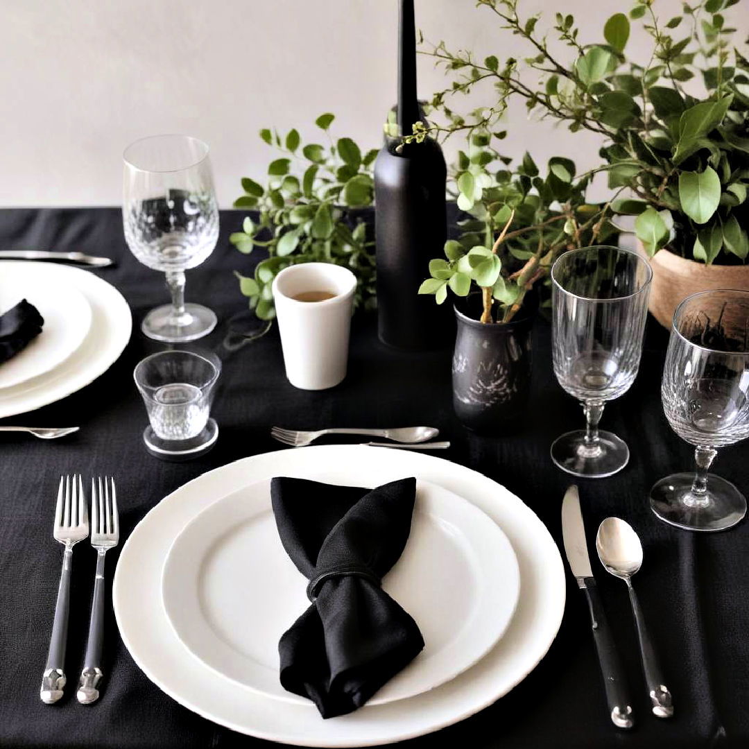 black tablecloth and napkin - 30 Black Dining Room Ideas