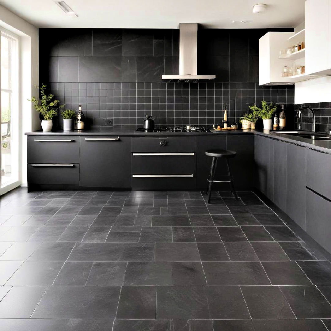 black tile flooring for black kitchen - 40 Black Kitchen Ideas