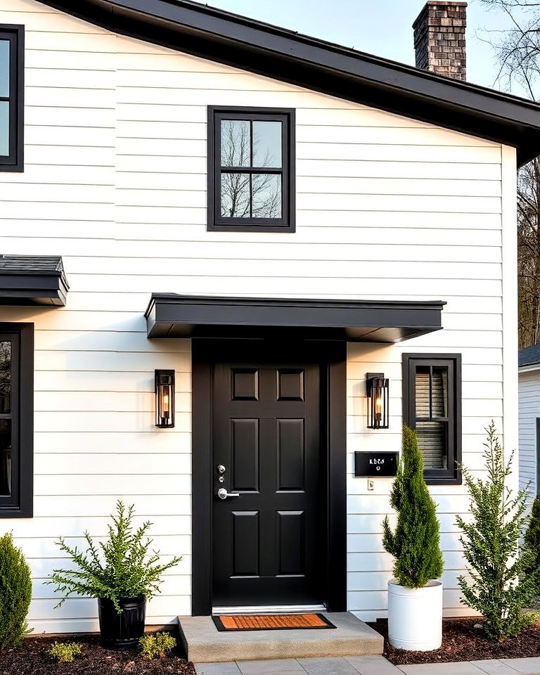 black trim and sleek white siding for modern cottage - 25 Modern Cottage House Exterior Ideas