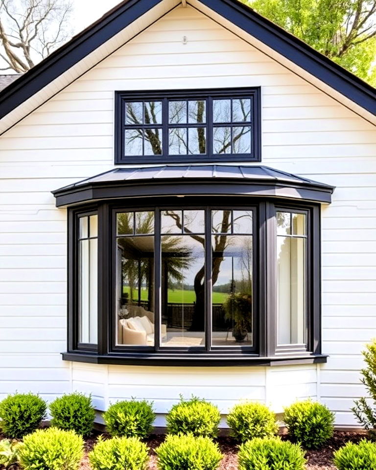 black trim on bay windows for single story white house - 30 Single Story White House Black Trim