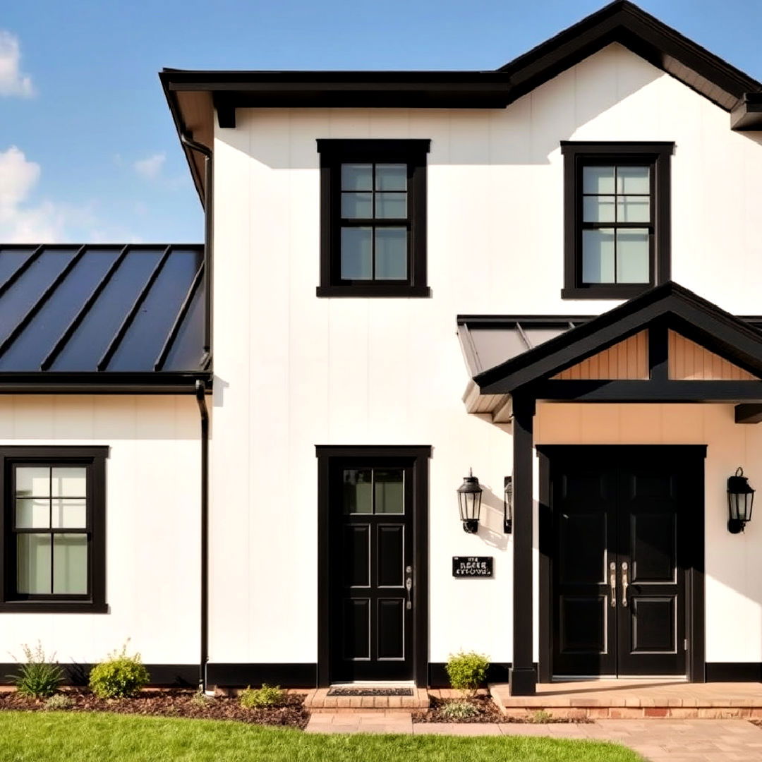 black trim on light walls - 40 Black Modern Farmhouse Exterior Design Ideas
