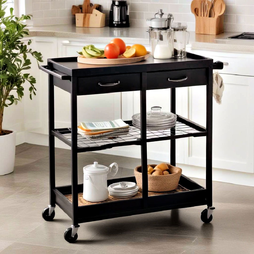 black utility storage cart - 40 Black Kitchen Ideas