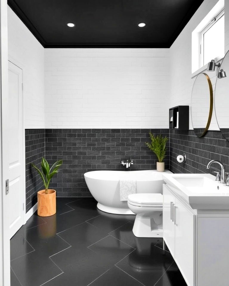 black vinyl flooring bathroom with white walls - 20 Black Floor Bathroom With White Walls Ideas