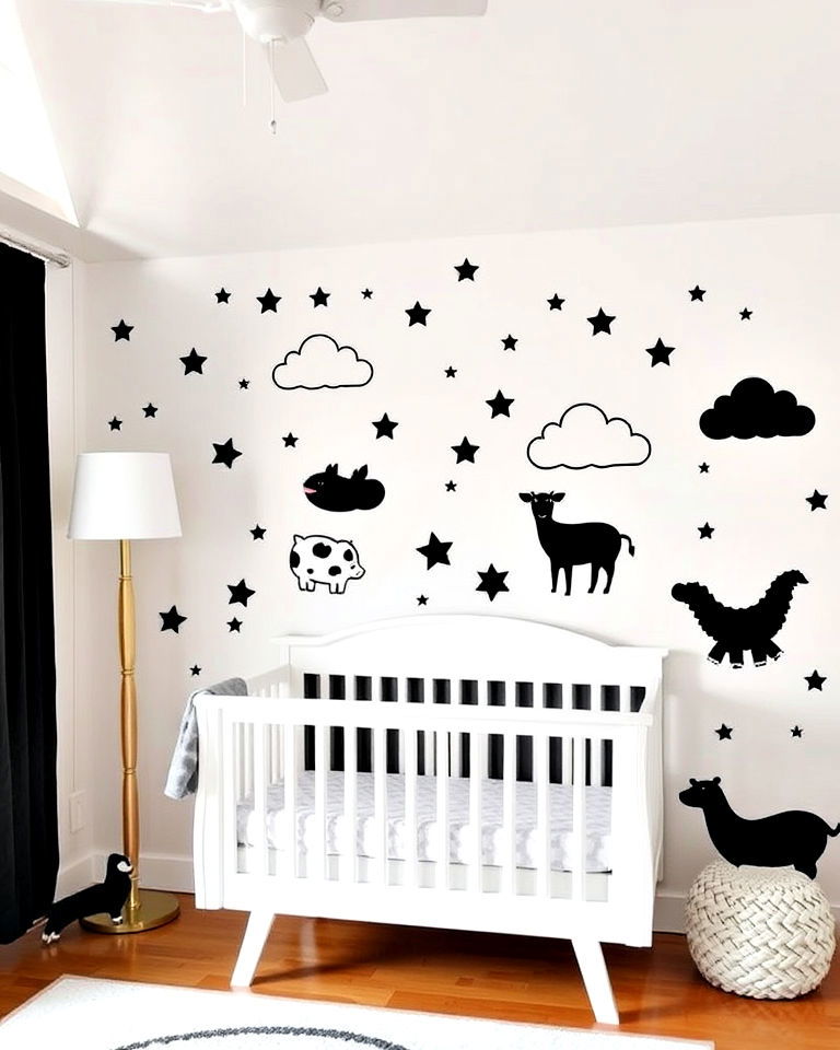 black wall decals to add playful touch - 25 Black Nursery Ideas