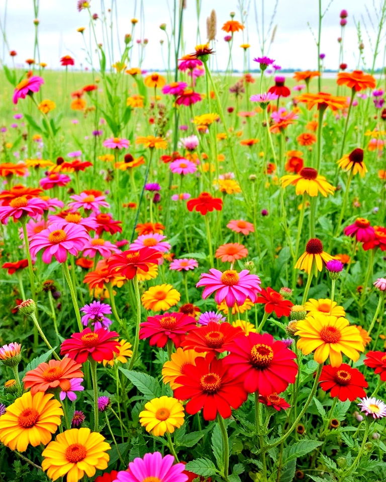 blend zinnias with other wildflowers - 25 Zinnia Garden Ideas