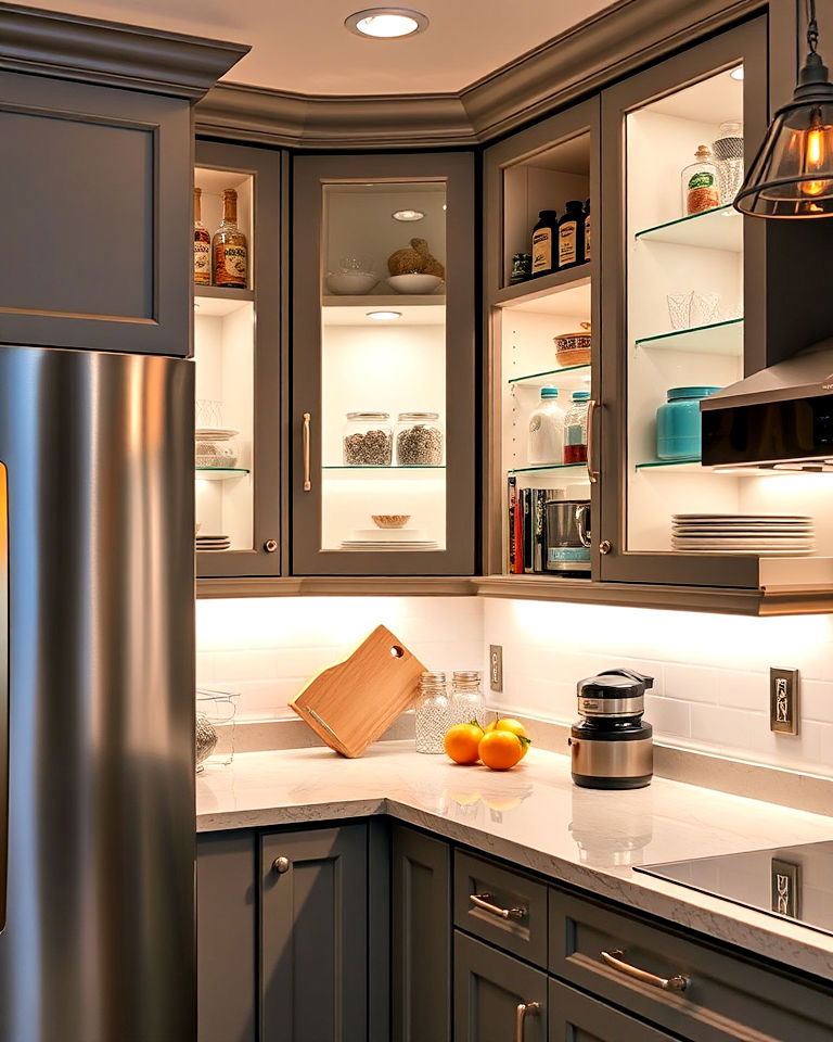 blind corner cabinet with led lighting - 25 Blind Corner Kitchen Cabinet Ideas