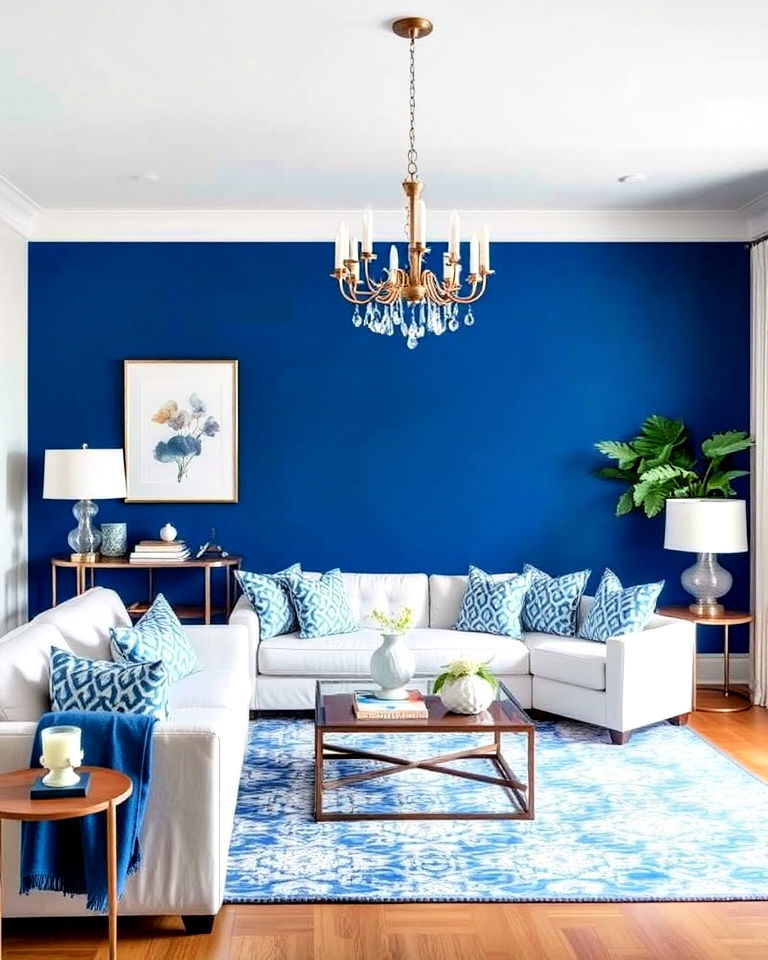 blue accent walls and white furniture - 30 Blue and White Decor Ideas