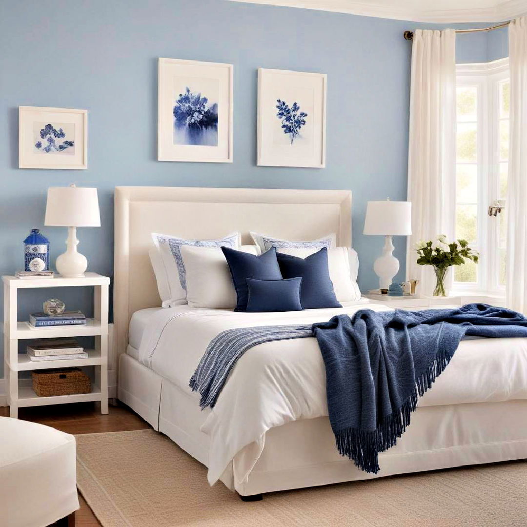 blue accents and white furniture - 40 Blue Bedroom Ideas