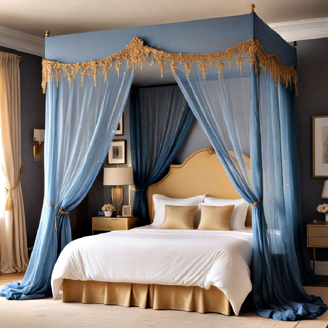 blue and gold bed canopy design - 20 Blue and Gold Bedroom Ideas