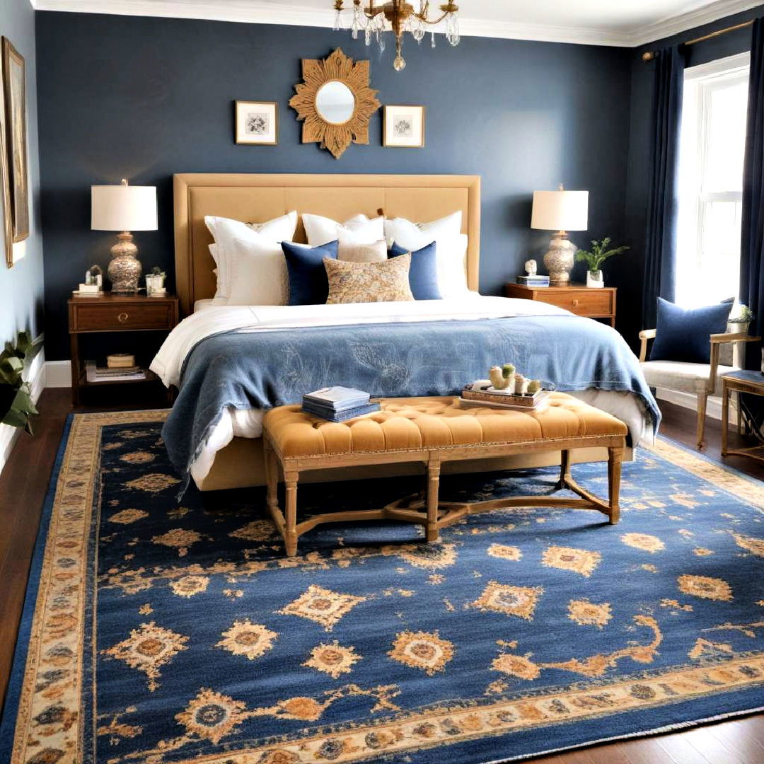blue and gold rug - 20 Blue and Gold Bedroom Ideas